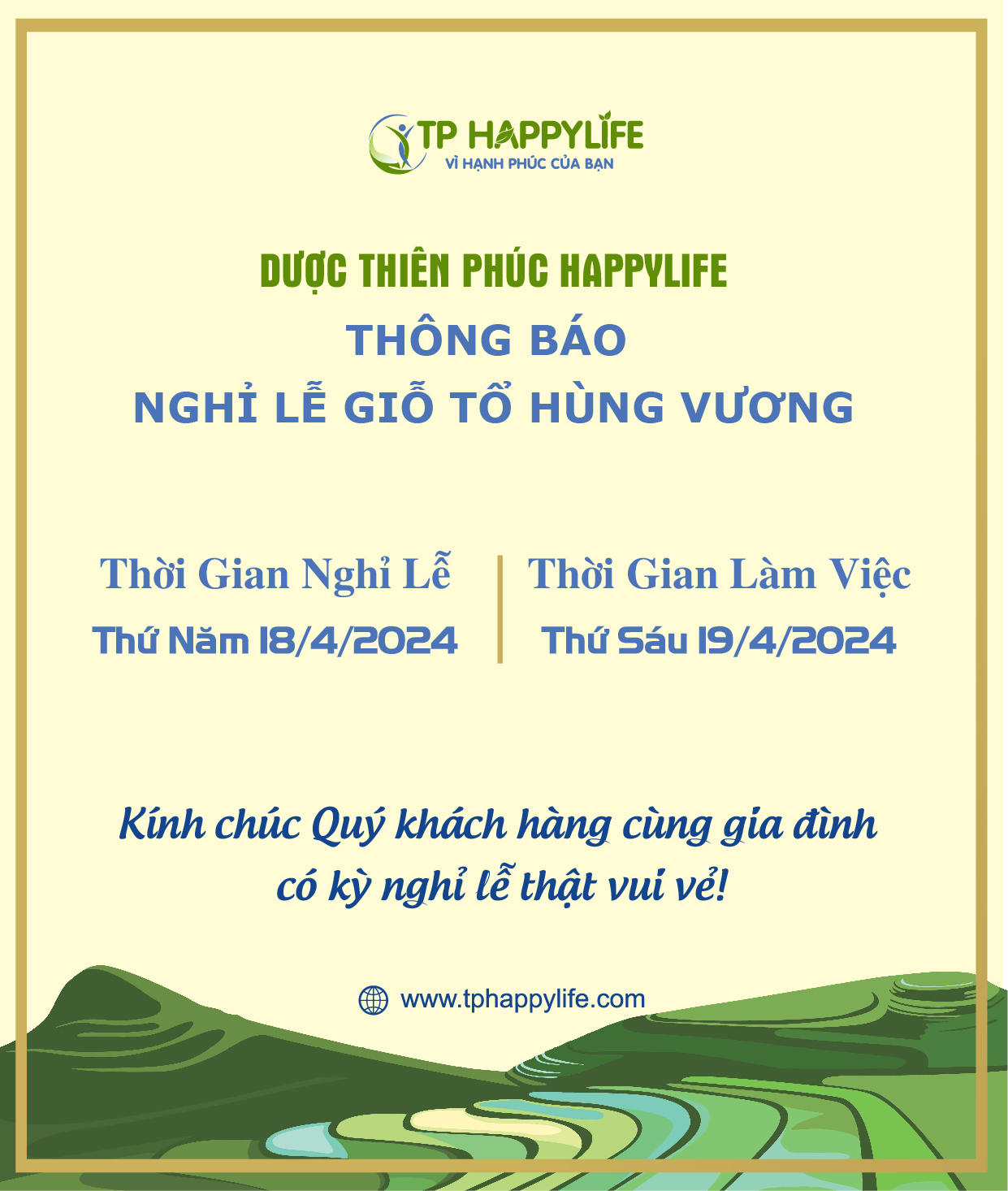 Thông báo nghỉ lễ Giỗ Tổ Hùng Vương năm 2024