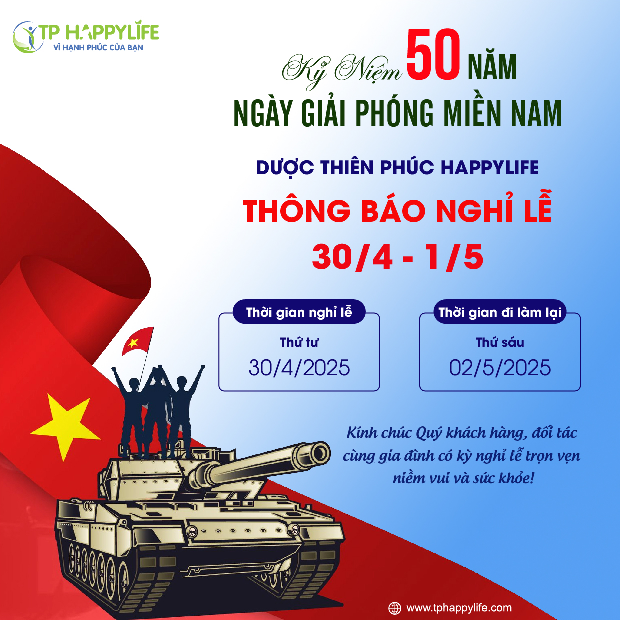 THÔNG BÁO NGHỈ LỄ 30/4 & 1/5 