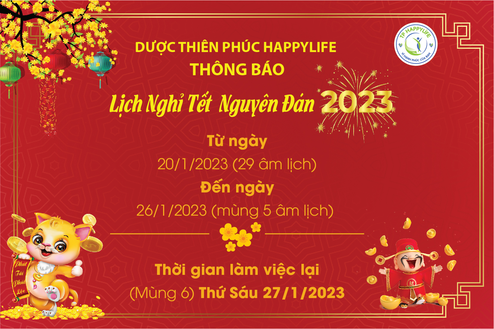 Thông báo Lịch nghỉ tết nguyên đán Quý Mão 2023