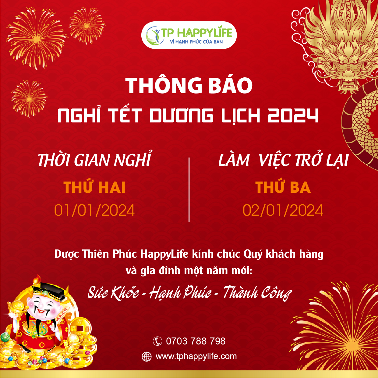 Thông báo Nghỉ Tết  Dương Lịch 2024